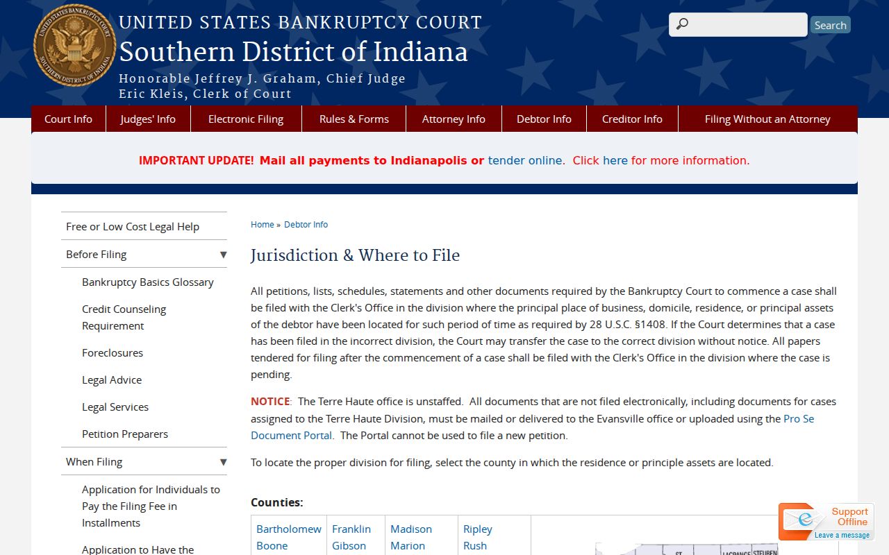 Southern District of Indiana bankruptcy court access route