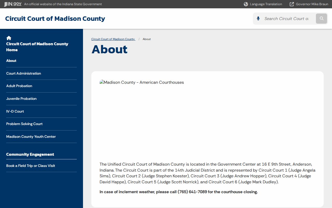 Official Madison County court structure serving Anderson
