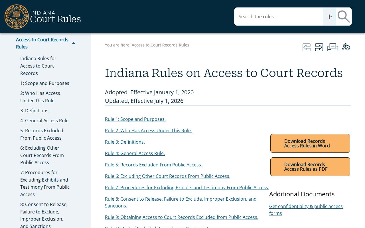 Indiana Rules on Access to Court Records for Chesterfield searches