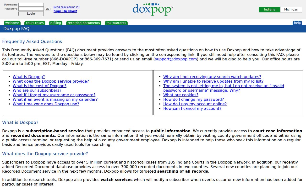 Doxpop vendor information contrasted with Chesterfield court access