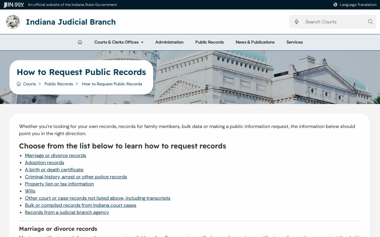Indiana guidance for requesting Madison County civil court records