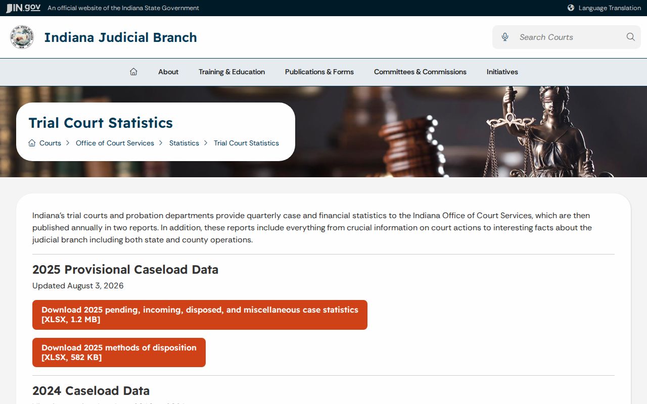 Indiana trial court statistics reporting for civil case context