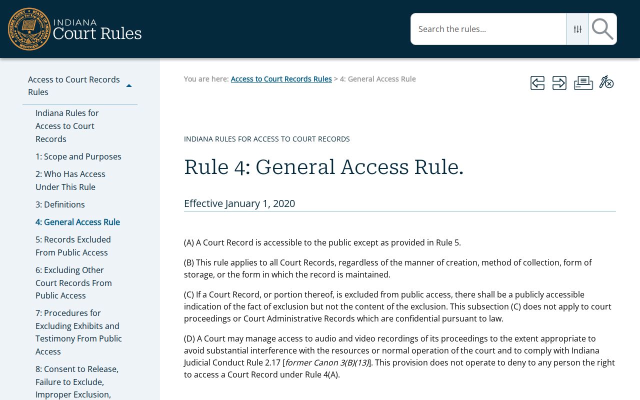 Indiana Access to Court Records Rule 4 for criminal dockets