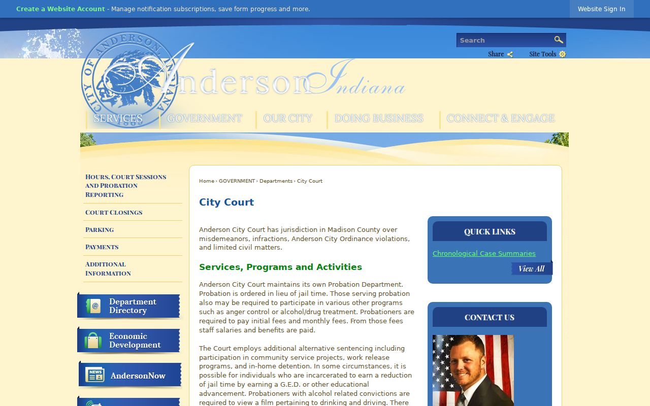 Official Anderson City Court page compared with Elwood court access