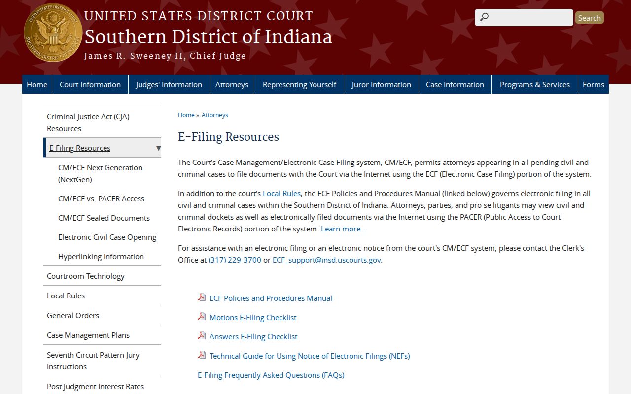 Southern District of Indiana federal court record route