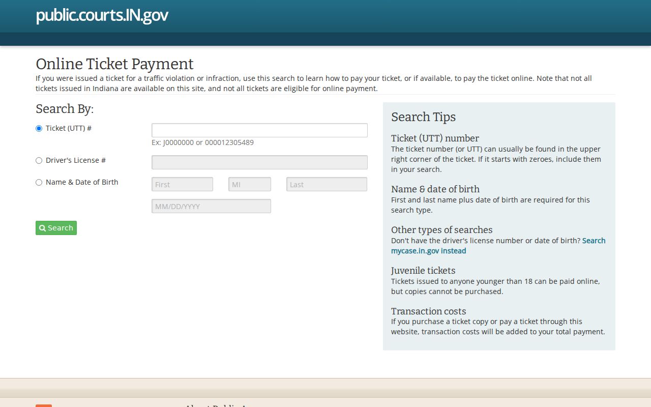 Indiana ticket payment search for Madison County cases