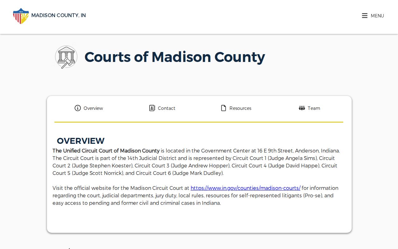 Official Madison County six-division court overview