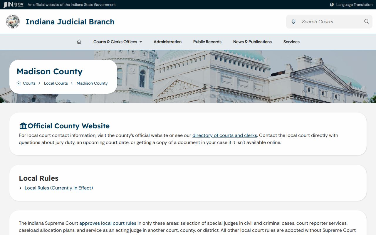 Indiana Madison County court resources and access links