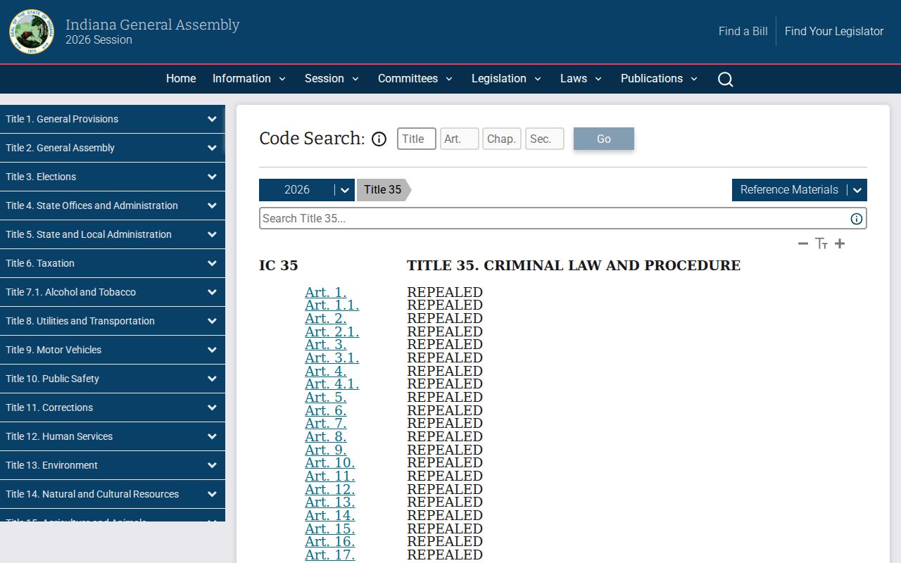Indiana Code Title 35 official source
